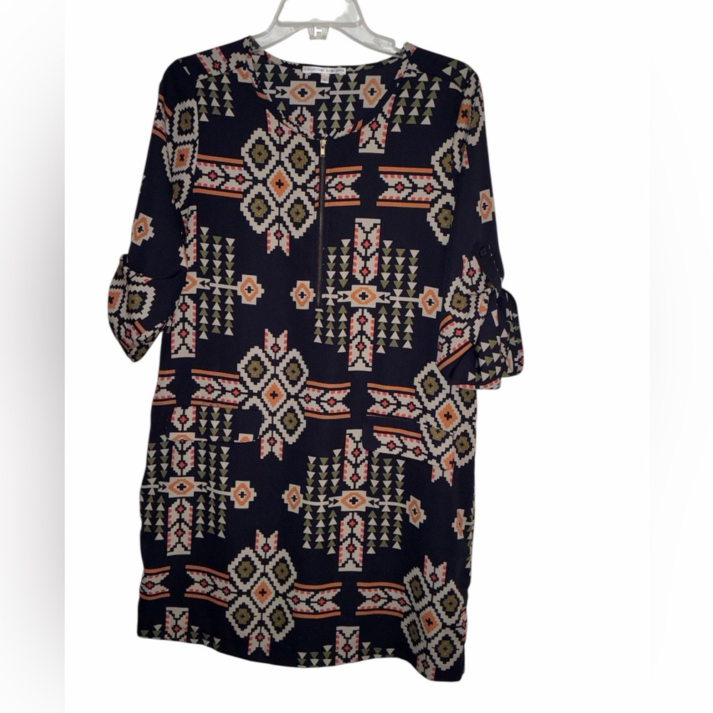 Collective Concepts Aztec 3/4 Length 1/2 Front Zip Dress, Size Large, NWOT